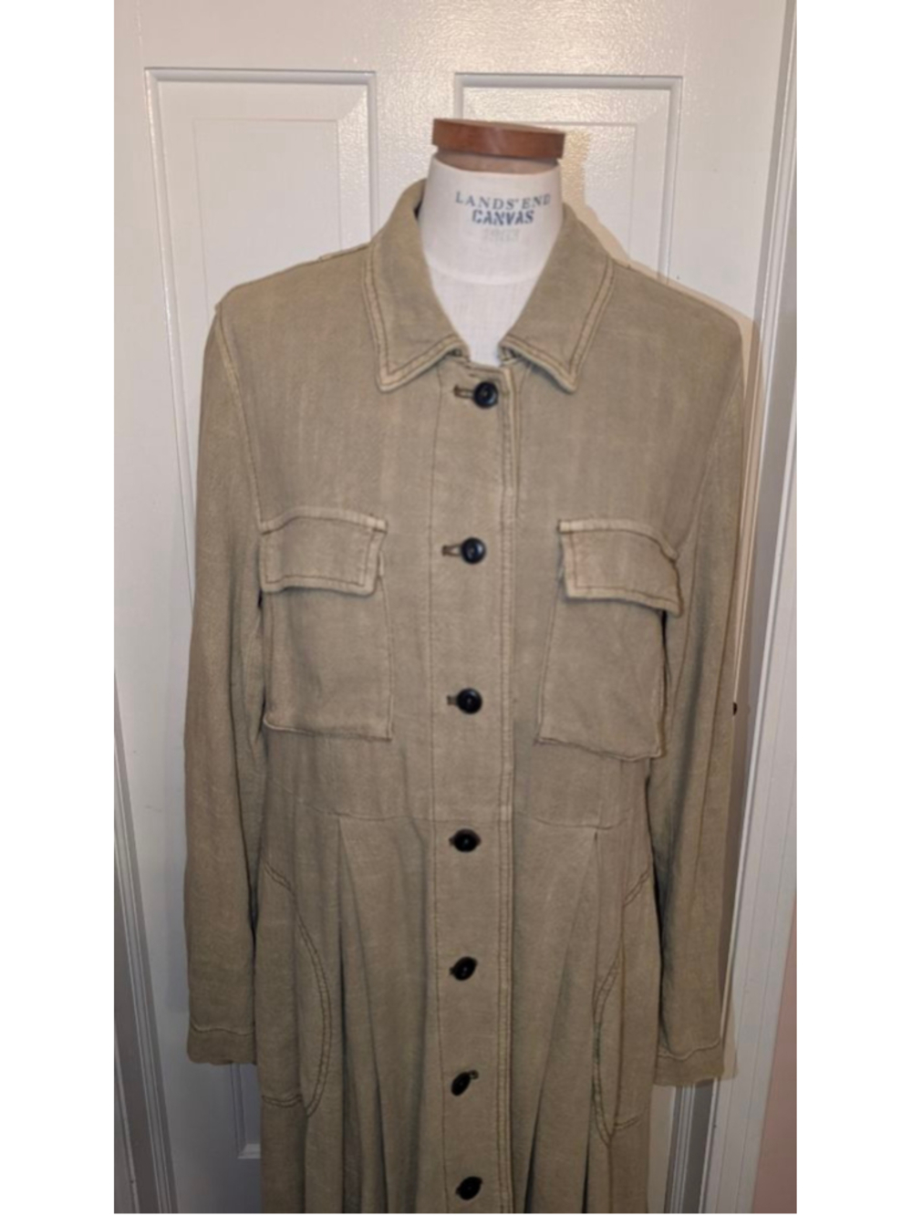 Free People Rainz Duster Jacket Linen Viscose Long Trench Coat Pockets Size Smal - Picture 2 of 9
